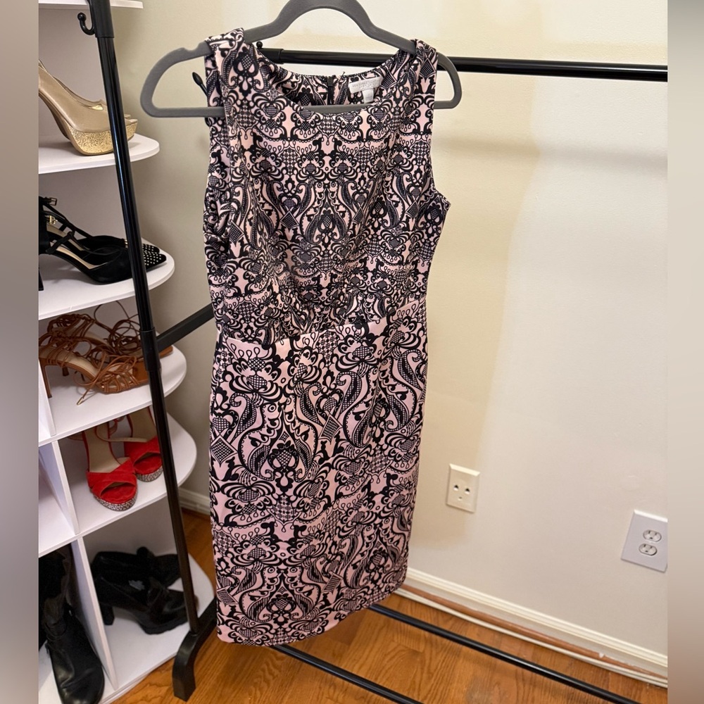 New York & Company Pink and Black Lace Midi Dress